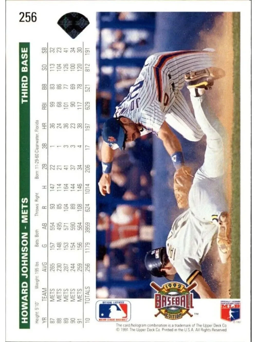 Howard Johnson 1992 Upper Deck MLB #256 Baseball Card New York Mets